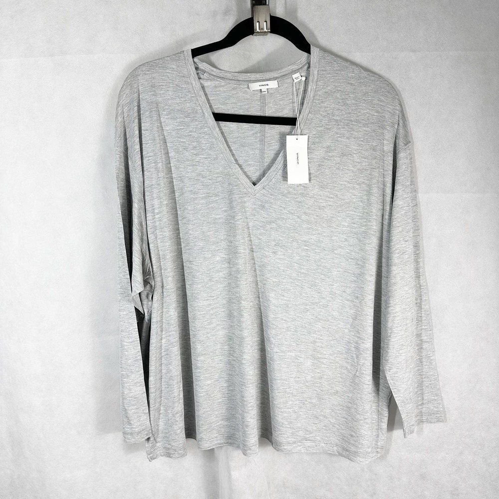 Vince Drop Shoulder V-Neck Grey Long Sleeve Top Size XXXL